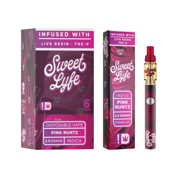 Sweet Lyfe Disposable Vape Pen 2.5ml w Live Resin Delta + THCP - Pink Runtz - Indica - Image 4