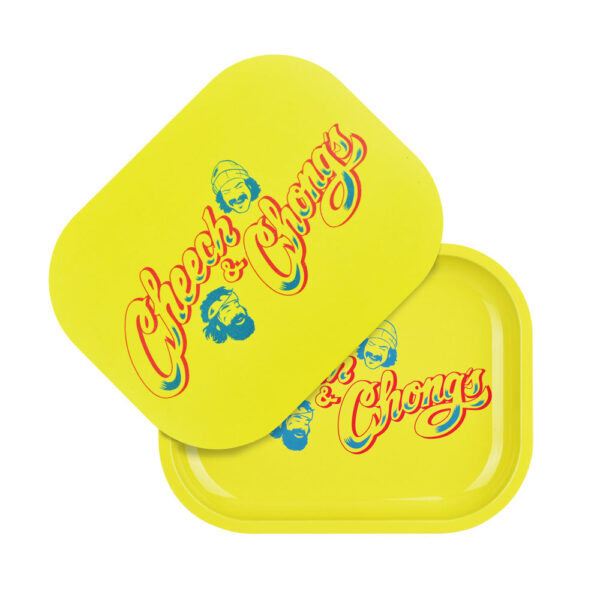 Cheech & Chong's x Pulsar Mini Metal Rolling Tray w/ Lid - Yellow Logo / 7"x5.5" - Image 2