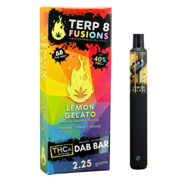 Lemon Gelato 2.25gTHCA + D8 Live Resin Disposable Dab Bar | Terp 8