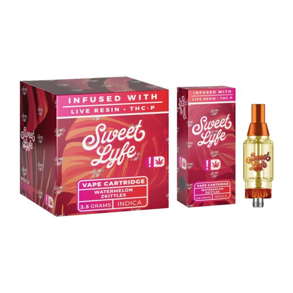 Sweet Lyfe Vape Cartridges 2.5ml w Live Resin Delta-8 + THCP - Watermelon Zkittlez - Indica - Image 5