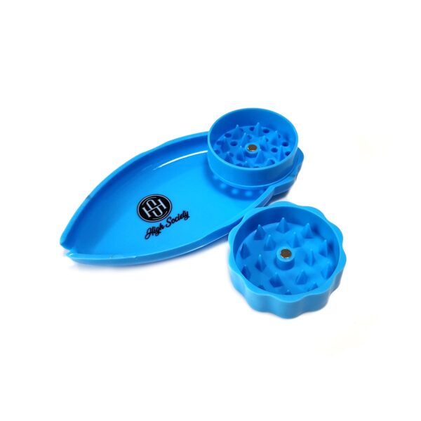 High Society | Mini Rolling Tray Grinder Combo - Neon Blue - Image 7