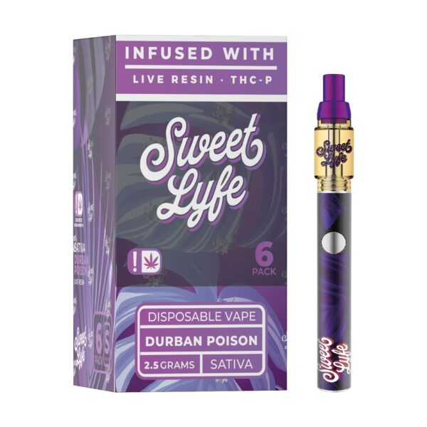 Sweet Lyfe Disposable Vape 2.5ml w Live Resin Delta + THCP Blend - Durban Poison - Sativa - Image 4