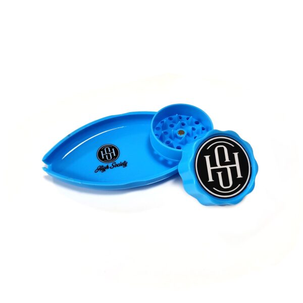 High Society | Mini Rolling Tray Grinder Combo - Neon Blue - Image 6