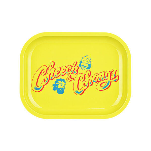 Cheech & Chong's x Pulsar Mini Metal Rolling Tray w/ Lid - Yellow Logo / 7"x5.5" - Image 3