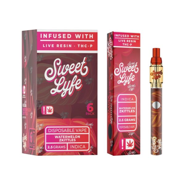 Sweet Lyfe Disposable Vape 2.5ml w Live Resin Delta + THCP - Watermelon Zkittlez - Indica - Image 3