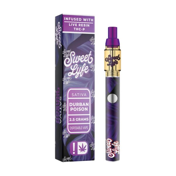 Sweet Lyfe Disposable Vape 2.5ml w Live Resin Delta + THCP Blend - Durban Poison - Sativa - Image 2