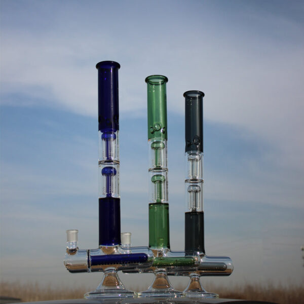 Inline and Dual Arm Percolated Glass Water Pipe 18" - Image 2